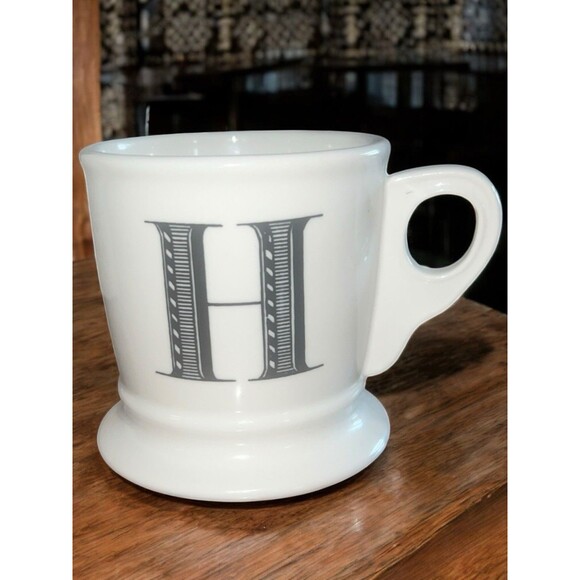 Anthropologie Initial "H" Ceramic Coffee Cup Mug Personalized Letter White Black - Picture 7 of 8